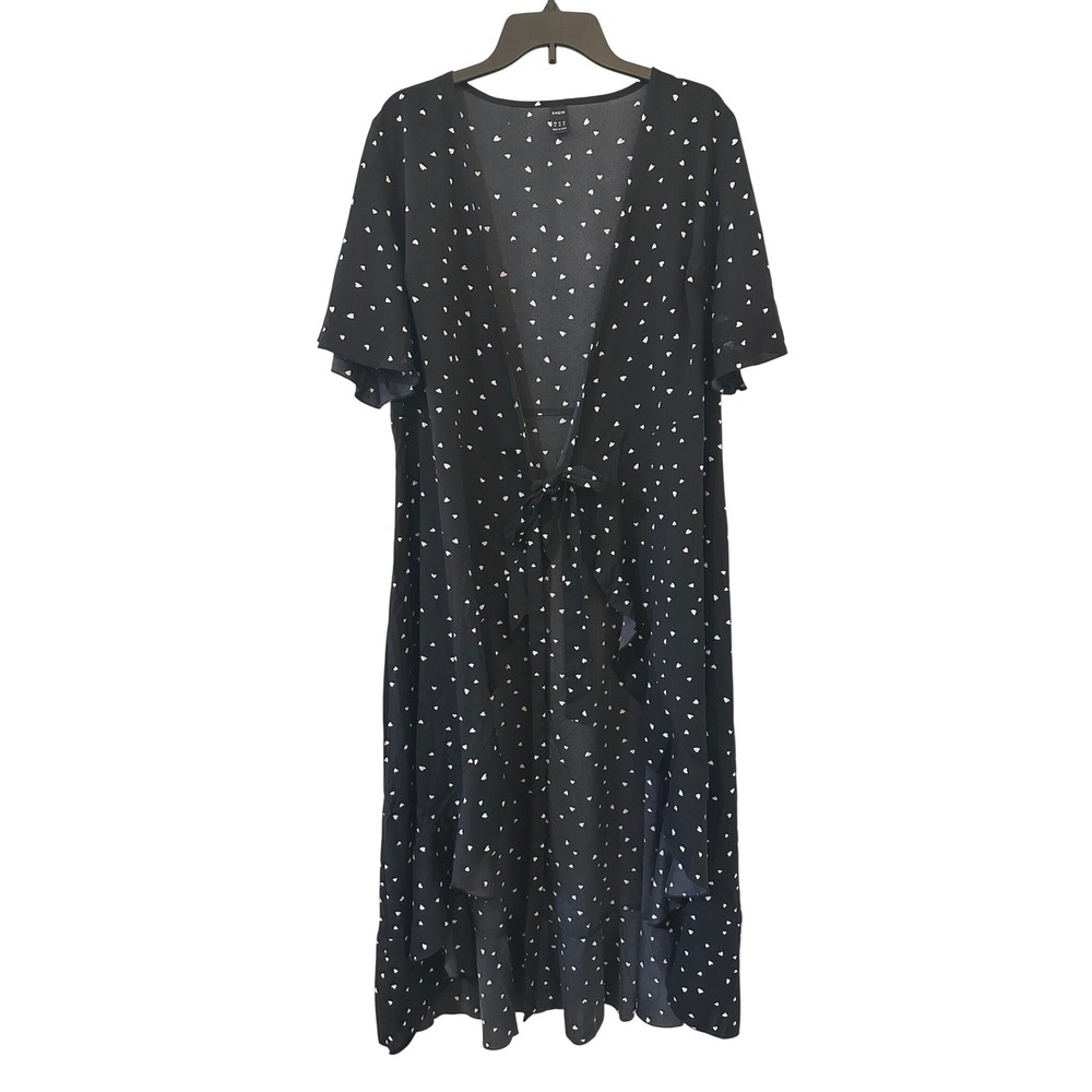 Shein Womens XL Black Heart Print Wrap Maxi Dress Flutter Sleeve Whimsigoth